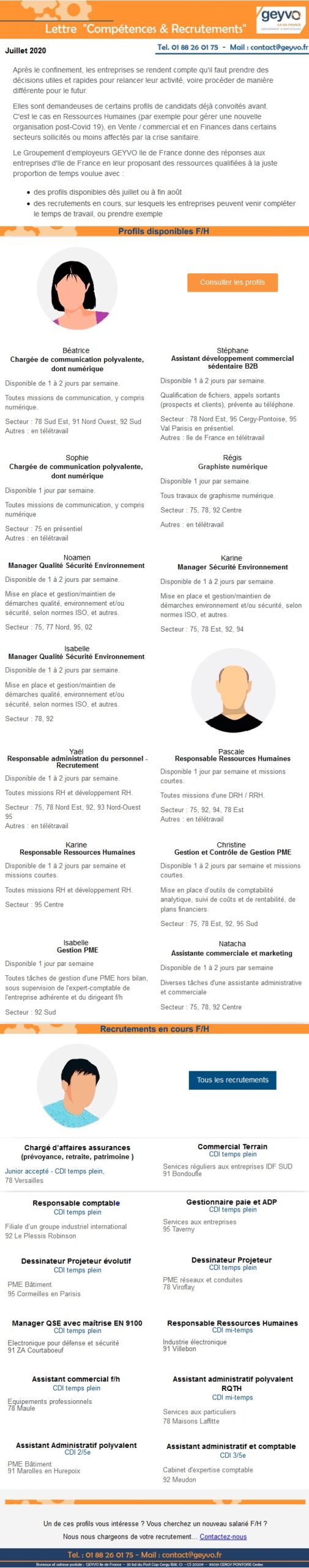 Lettre Compétences & Recrutements du GEYVO Ile de France - Juillet 2020