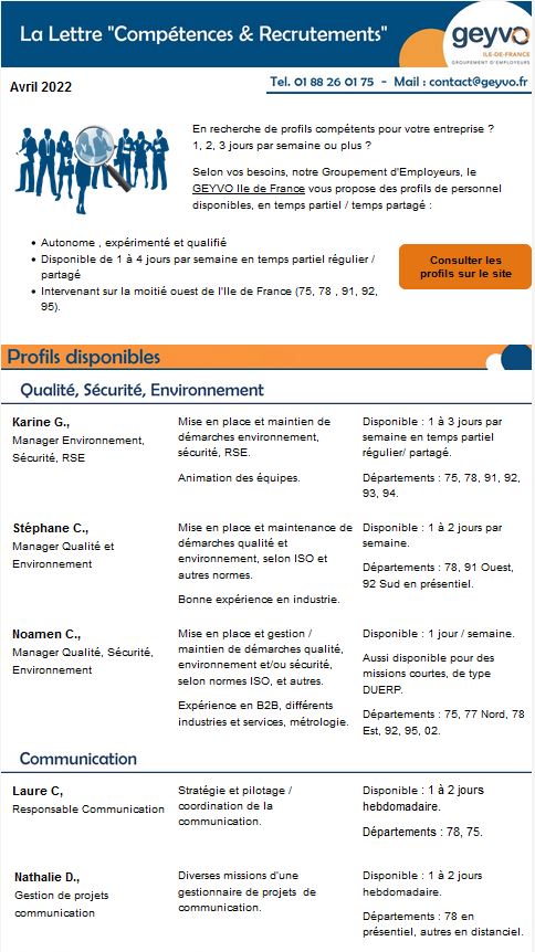 Avril 2022 _ Competences et recrutements GEYVO Ile de France