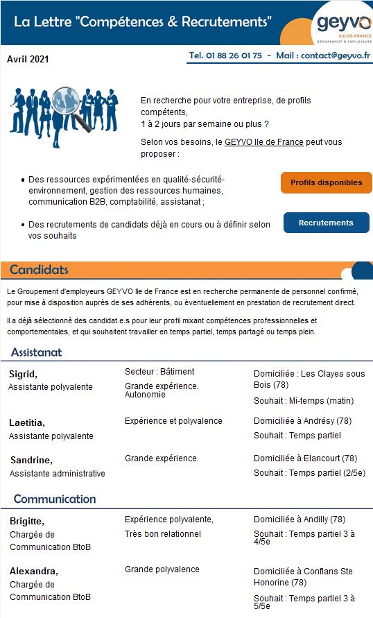 Lettre Compétences & Recrutements - Geyvo Ile de France - Avril 2021