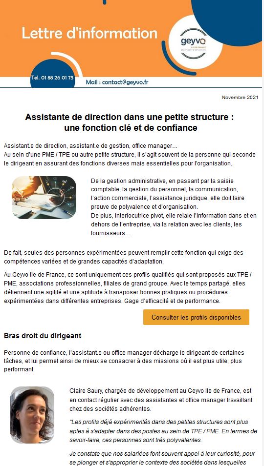 Lettre Actus Geyvo Idf Novembre 2021 - Assistantes de Direction