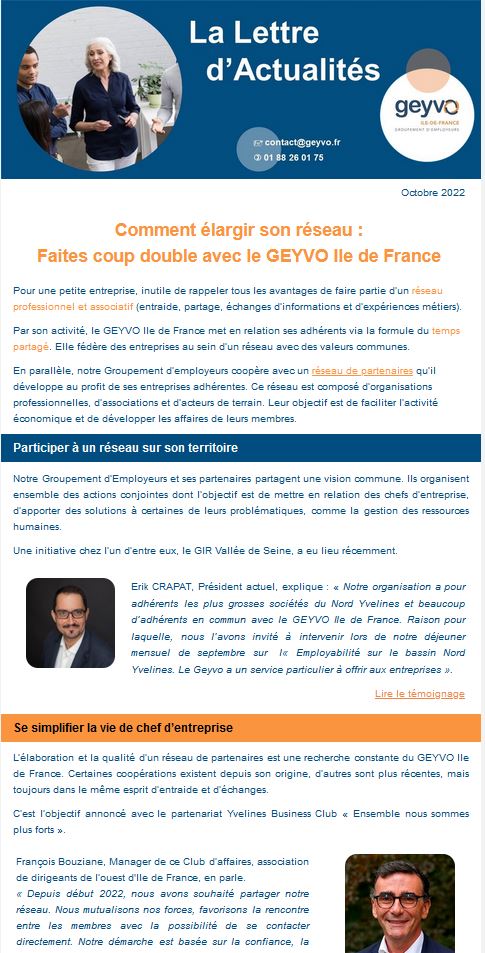 Lettre d'infos - Actus du GEYVO Idf - Octobre 2022