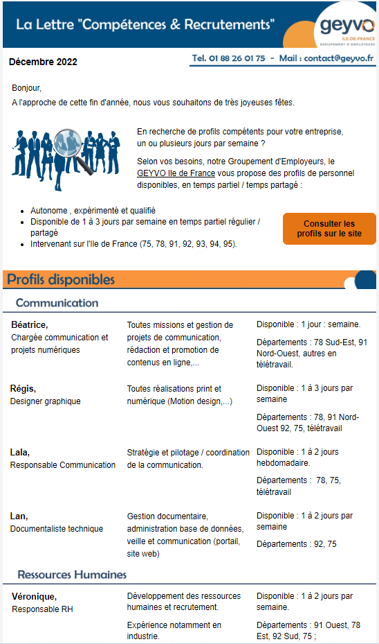 Lettre GEYVO Ile de France "Compétences et Recrutement" Décembre 2022