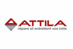 Logo ATTILA nouvel adhérent BTP du GEYVO, recrutement en temps partagé. Slogan : Attila répare et entretient vos toits.